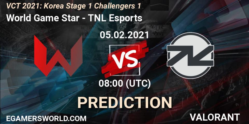 World Game Star - TNL Esports: прогноз. 05.02.2021 at 08:00, VALORANT, VCT 2021: Korea Stage 1 Challengers 1