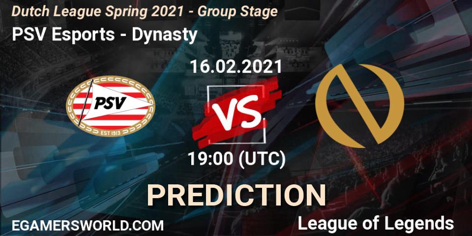 PSV Esports - Dynasty: прогноз. 16.02.2021 at 19:00, LoL, Dutch League Spring 2021 - Group Stage