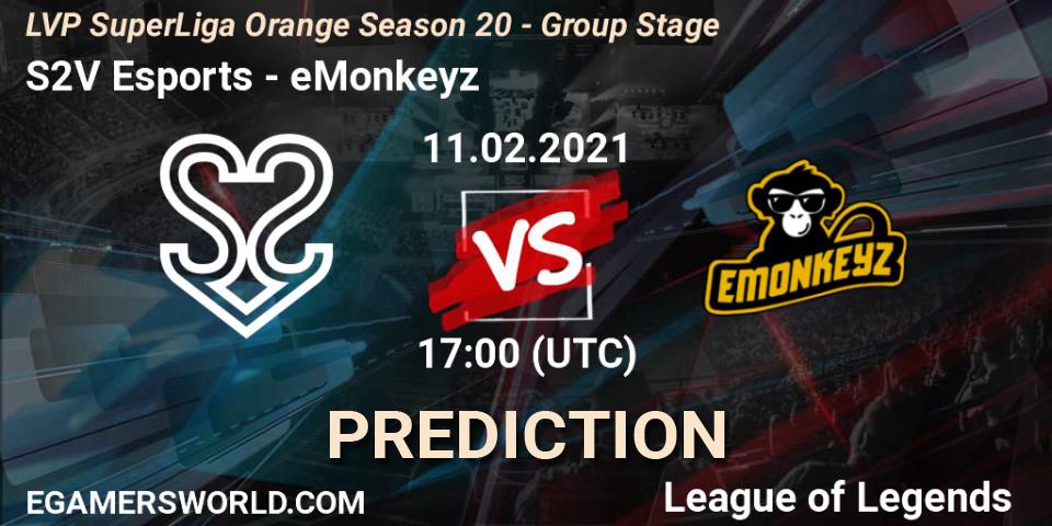 S2V Esports - eMonkeyz: прогноз. 11.02.2021 at 17:00, LoL, LVP SuperLiga Orange Season 20 - Group Stage