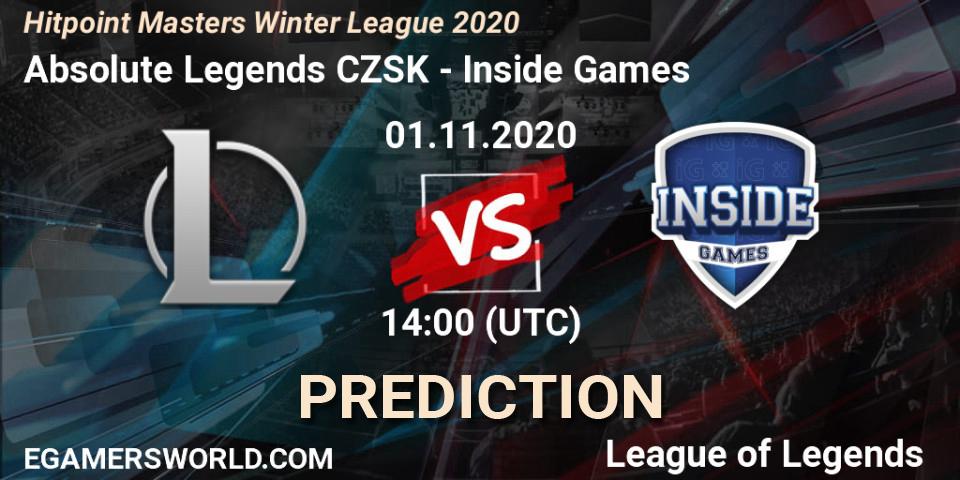Absolute Legends CZSK - Inside Games: прогноз. 01.11.2020 at 14:00, LoL, Hitpoint Masters Winter League 2020