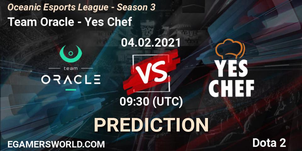 Team Oracle - Yes Chef: прогноз. 04.02.2021 at 09:36, Dota 2, Oceanic Esports League - Season 3