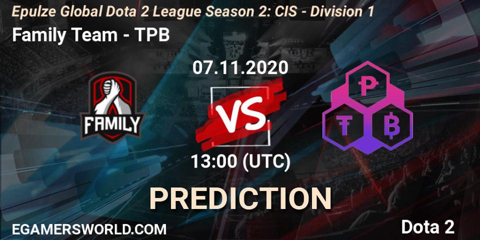 Family Team - TPB: прогноз. 07.11.20, Dota 2, Epulze Global Dota 2 League Season 2: CIS - Division 1