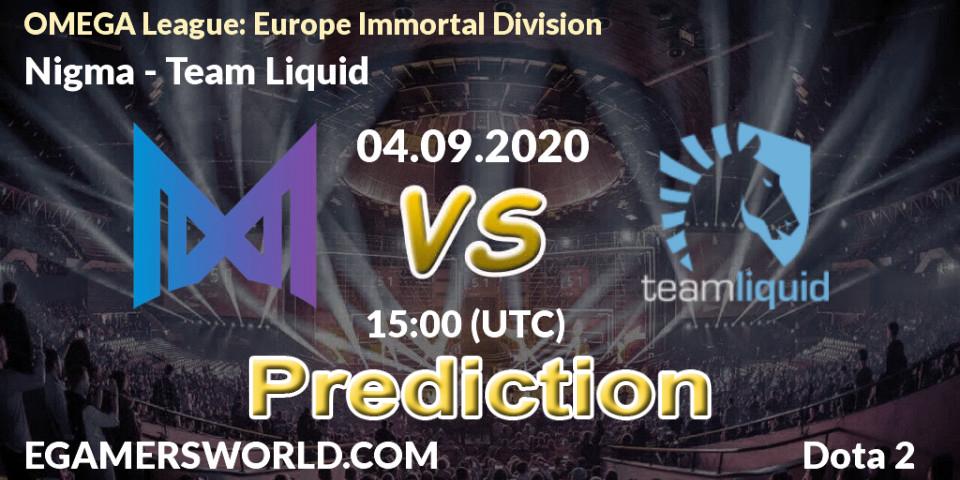 Nigma - Team Liquid: прогноз. 04.09.2020 at 15:01, Dota 2, OMEGA League: Europe Immortal Division