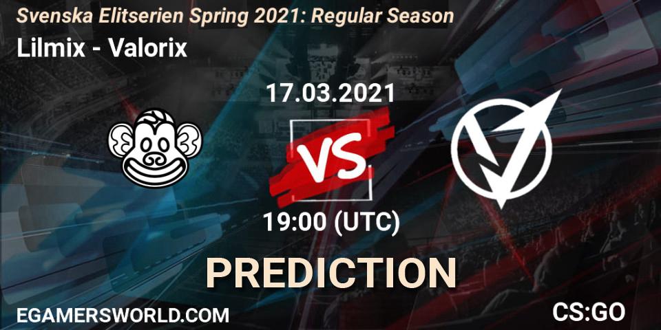 Lilmix - Valorix: прогноз. 17.03.2021 at 19:00, Counter-Strike (CS2), Svenska Elitserien Spring 2021: Regular Season