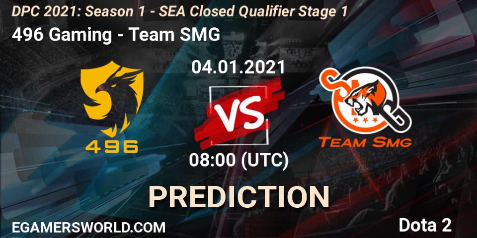 496 Gaming - Team SMG: прогноз. 04.01.2021 at 08:32, Dota 2, DPC 2021: Season 1 - SEA Closed Qualifier Stage 1