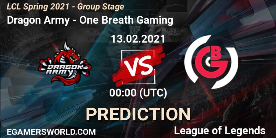 Dragon Army - One Breath Gaming: прогноз. 13.02.2021 at 14:00, LoL, LCL Spring 2021 - Group Stage