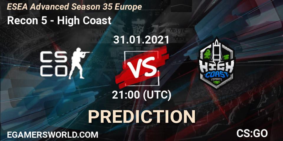 Recon 5 - High Coast: прогноз. 31.01.2021 at 21:00, Counter-Strike (CS2), ESEA Cash Cup - North America: Winter 2020 #4