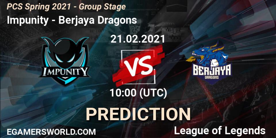 Impunity - Berjaya Dragons: прогноз. 21.02.2021 at 10:00, LoL, PCS Spring 2021 - Group Stage