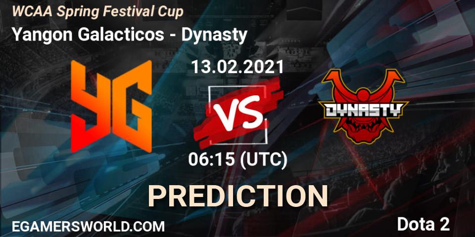 Yangon Galacticos - Dynasty: прогноз. 13.02.2021 at 06:30, Dota 2, WCAA Spring Festival Cup