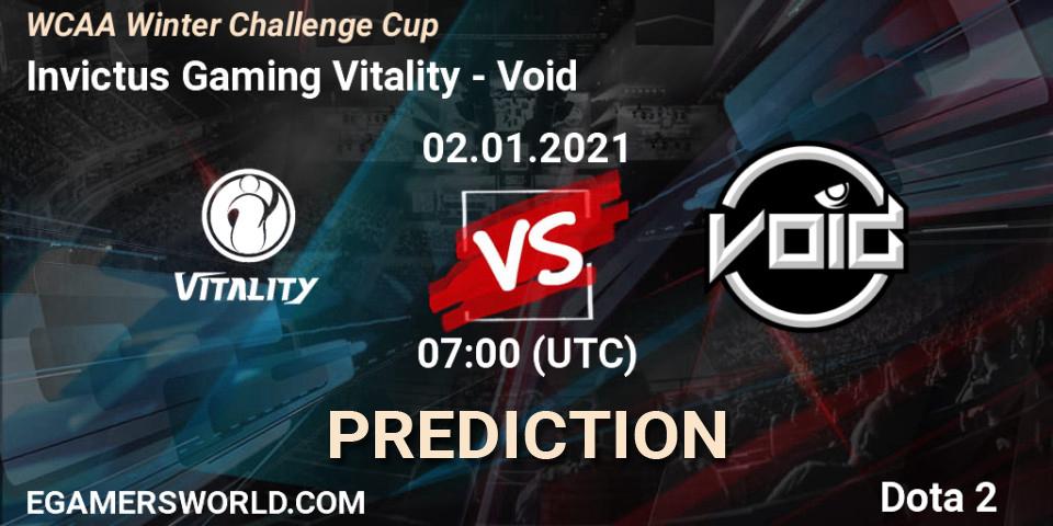 Invictus Gaming Vitality - Void: прогноз. 02.01.2021 at 07:33, Dota 2, WCAA Winter Challenge Cup