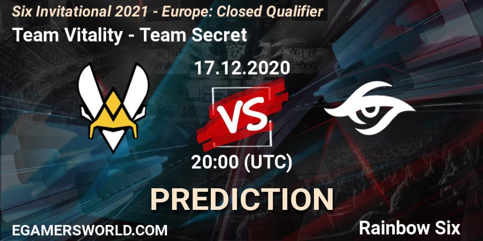 Team Vitality - Team Secret: прогноз. 17.12.2020 at 20:00, Rainbow Six, Six Invitational 2021 - Europe: Closed Qualifier