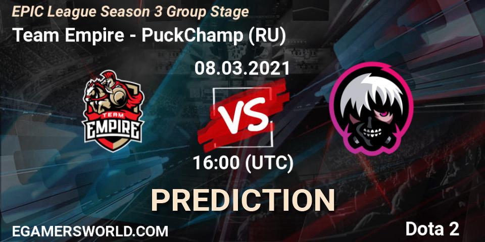 Team Empire - PuckChamp (RU): прогноз. 08.03.2021 at 17:35, Dota 2, EPIC League Season 3 Group Stage