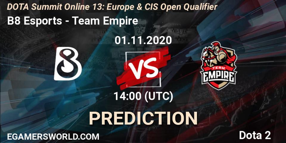 B8 Esports - Team Empire: прогноз. 01.11.2020 at 15:31, Dota 2, DOTA Summit 13: Europe & CIS Open Qualifier