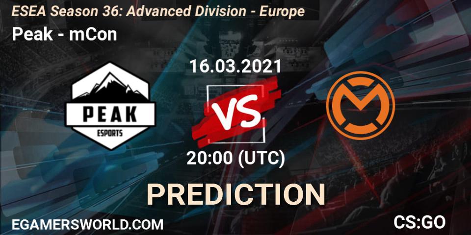Peak - mCon: прогноз. 16.03.2021 at 20:00, Counter-Strike (CS2), ESEA Season 36: Europe - Advanced Division