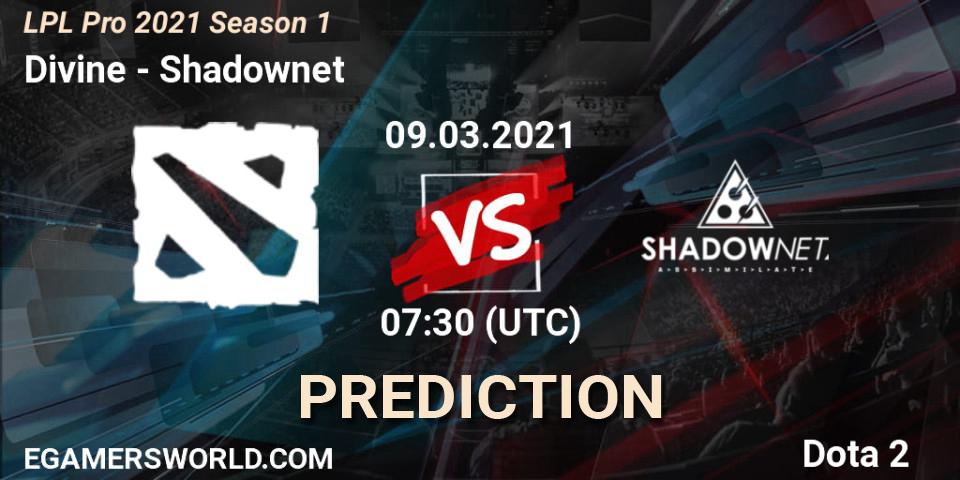Divine - Shadownet: прогноз. 09.03.2021 at 07:34, Dota 2, LPL Pro 2021 Season 1