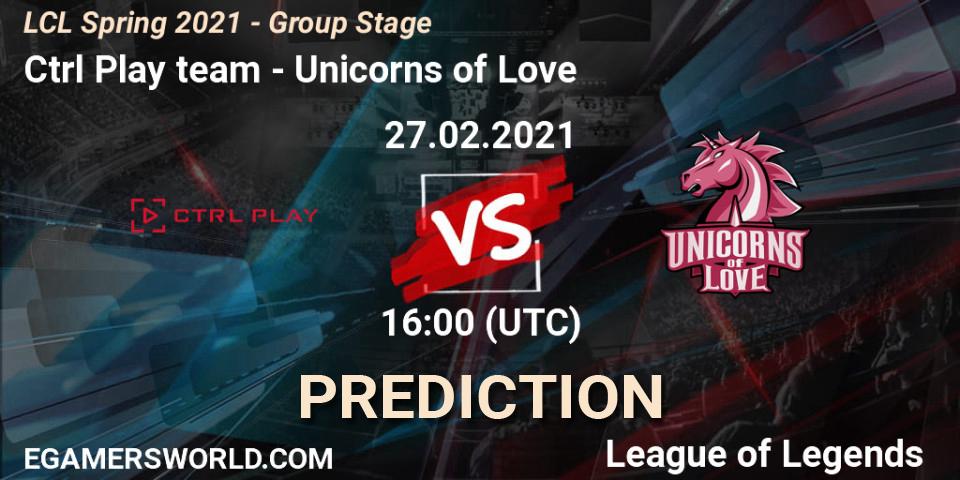 Ctrl Play team - Unicorns of Love: прогноз. 27.02.2021 at 16:30, LoL, LCL Spring 2021 - Group Stage