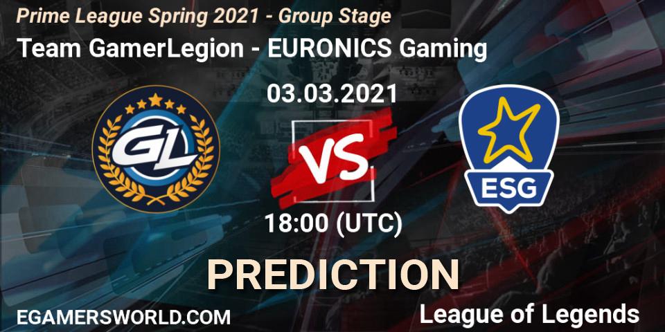 Team GamerLegion - EURONICS Gaming: прогноз. 03.03.2021 at 18:00, LoL, Prime League Spring 2021 - Group Stage