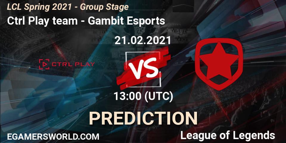 Ctrl Play team - Gambit Esports: прогноз. 21.02.2021 at 13:00, LoL, LCL Spring 2021 - Group Stage