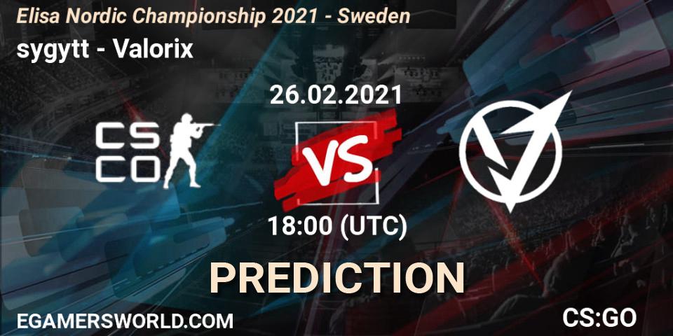 sygytt - Valorix: прогноз. 26.02.2021 at 18:00, Counter-Strike (CS2), Elisa Nordic Championship 2021 - Sweden