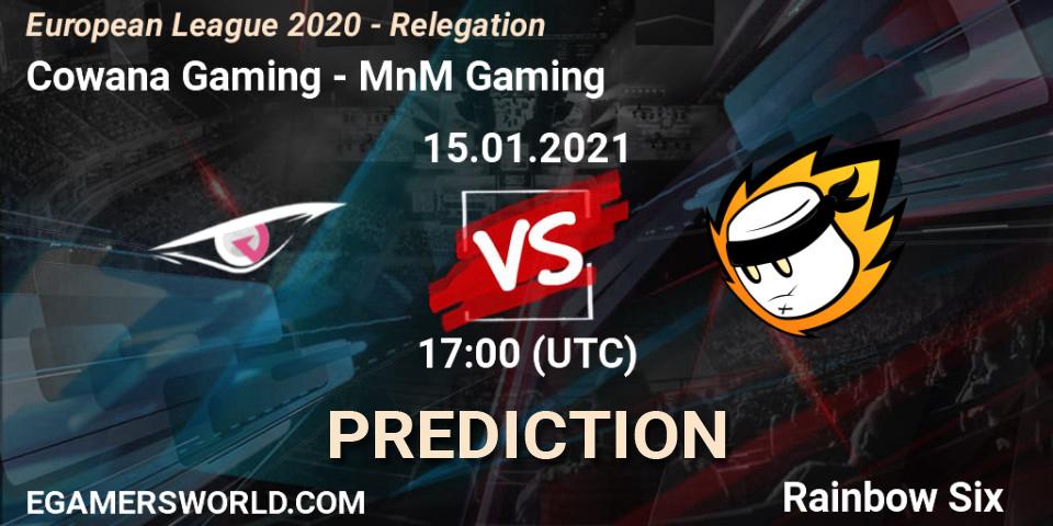 Cowana Gaming - MnM Gaming: прогноз. 15.01.2021 at 17:00, Rainbow Six, European League 2020 - Relegation