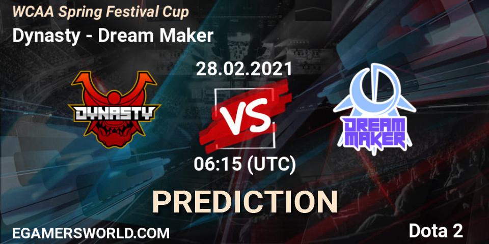 Dynasty - Dream Maker: прогноз. 28.02.2021 at 06:30, Dota 2, WCAA Spring Festival Cup