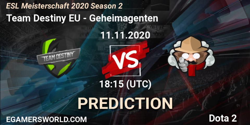 Team Destiny EU - Geheimagenten: прогноз. 11.11.2020 at 18:15, Dota 2, ESL Meisterschaft 2020 Season 2