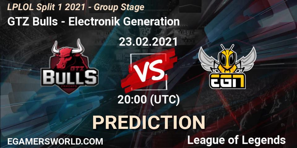 GTZ Bulls - Electronik Generation: прогноз. 23.02.2021 at 20:00, LoL, LPLOL Split 1 2021 - Group Stage