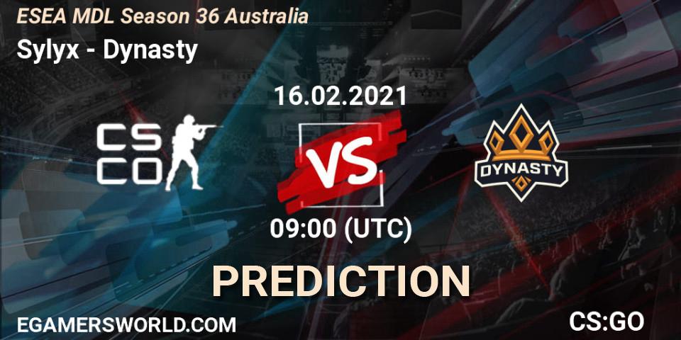 Sylyx - Dynasty: прогноз. 16.02.2021 at 09:00, Counter-Strike (CS2), MDL ESEA Season 36: Australia - Premier Division