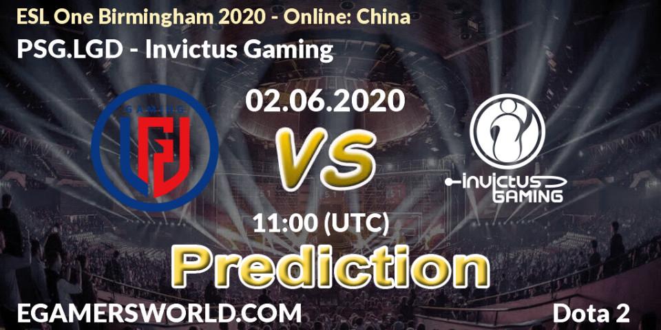 PSG.LGD - Invictus Gaming: прогноз. 02.06.2020 at 11:00, Dota 2, ESL One Birmingham 2020 - Online: China