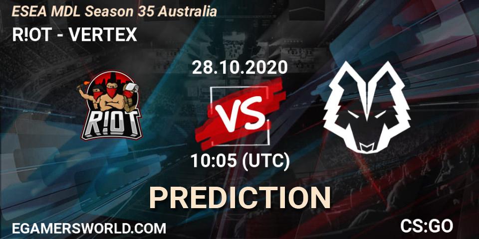 R!OT - VERTEX: прогноз. 28.10.2020 at 10:05, Counter-Strike (CS2), ESEA MDL Season 35 Australia