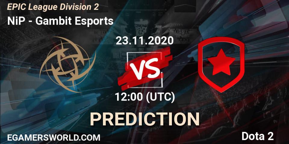NiP - Gambit Esports: прогноз. 23.11.2020 at 11:59, Dota 2, EPIC League Division 2