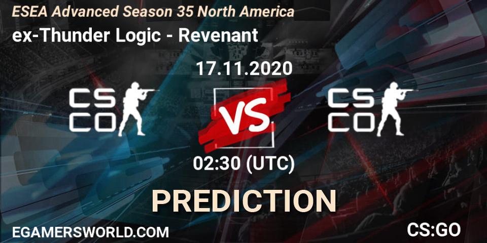 ex-Thunder Logic - Revenant: прогноз. 18.11.2020 at 02:30, Counter-Strike (CS2), ESEA Advanced Season 35 North America