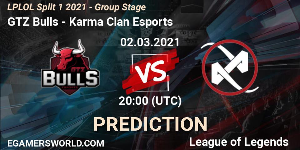 GTZ Bulls - Karma Clan Esports: прогноз. 02.03.2021 at 20:00, LoL, LPLOL Split 1 2021 - Group Stage