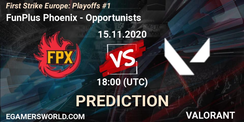 FunPlus Phoenix - Opportunists: прогноз. 15.11.20, VALORANT, First Strike Europe: Playoffs #1