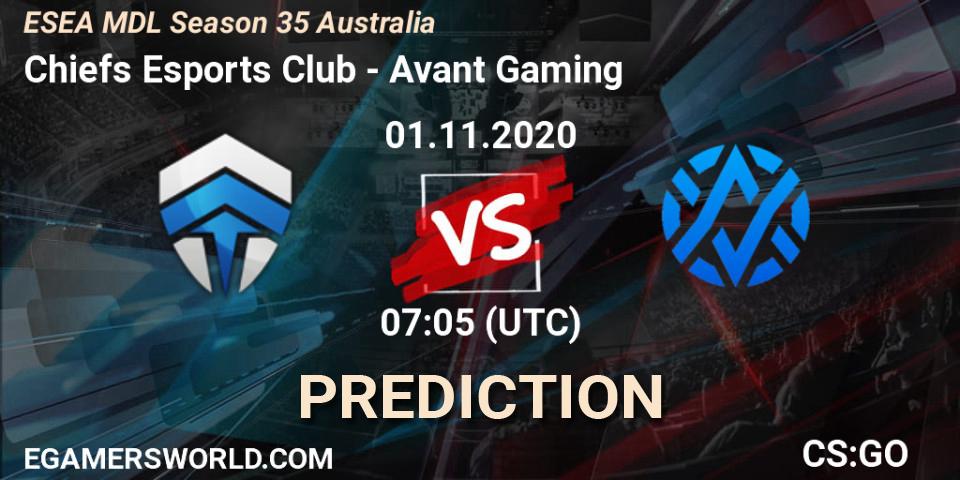 Chiefs Esports Club - Avant Gaming: прогноз. 01.11.2020 at 07:05, Counter-Strike (CS2), ESEA MDL Season 35 Australia