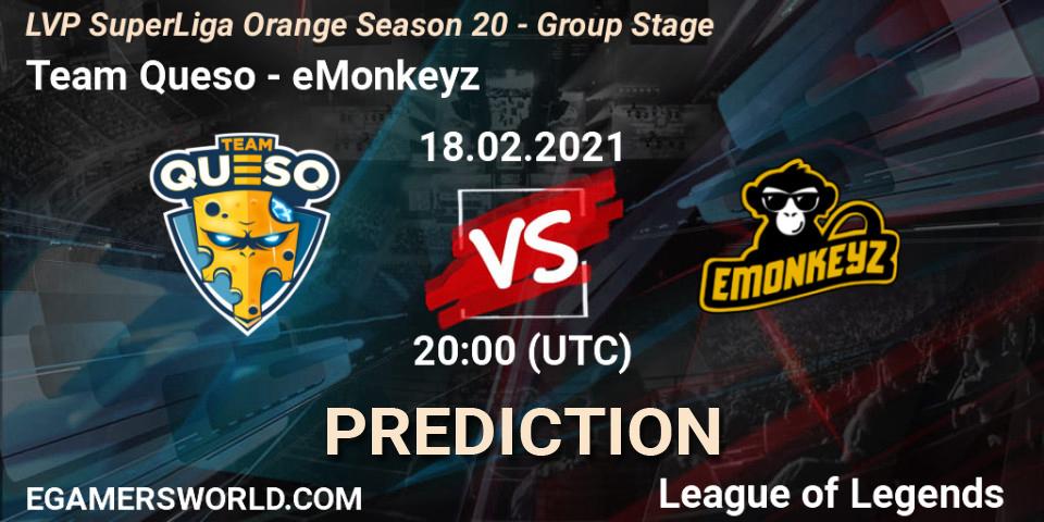 Team Queso - eMonkeyz: прогноз. 18.02.21, LoL, LVP SuperLiga Orange Season 20 - Group Stage