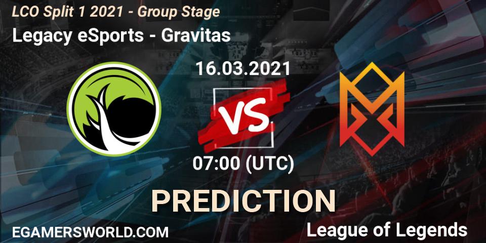 Legacy eSports - Gravitas: прогноз. 16.03.21, LoL, LCO Split 1 2021 - Group Stage