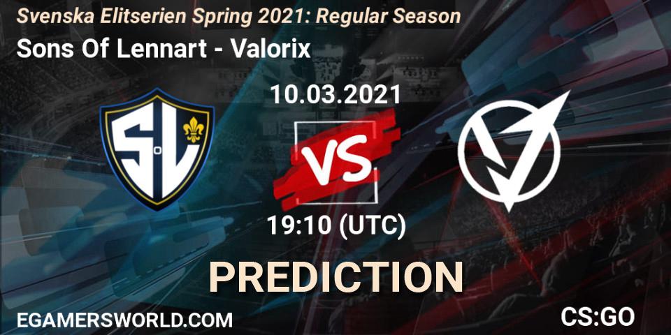 Sons Of Lennart - Valorix: прогноз. 10.03.2021 at 19:10, Counter-Strike (CS2), Svenska Elitserien Spring 2021: Regular Season