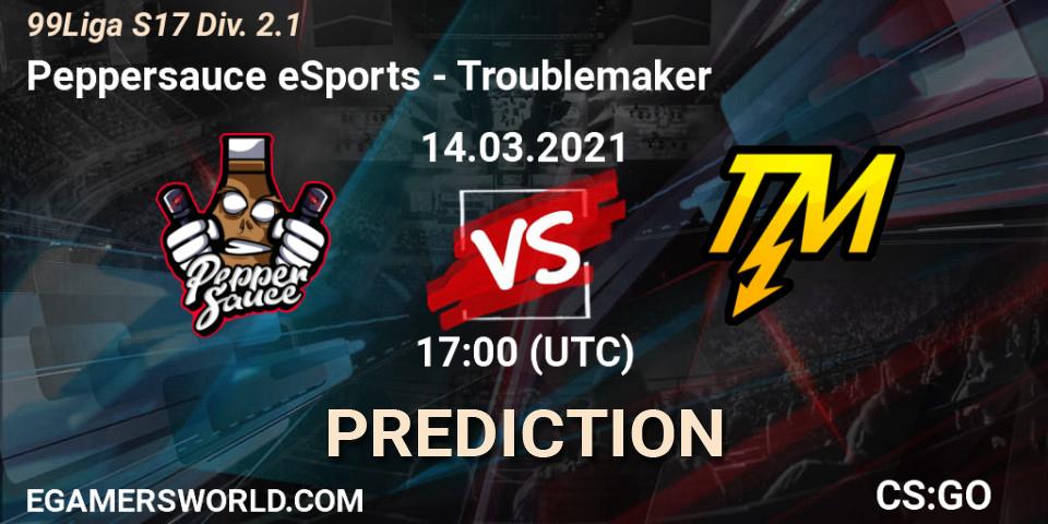 Peppersauce eSports - Troublemaker: прогноз. 27.05.2021 at 17:00, Counter-Strike (CS2), 99Liga S17 Div. 2.1