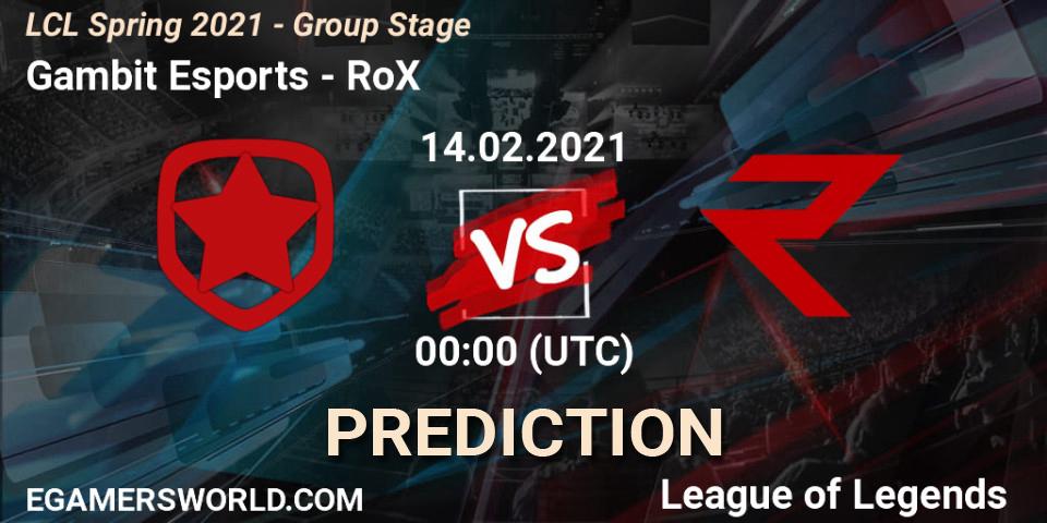 Gambit Esports - RoX: прогноз. 14.02.2021 at 13:00, LoL, LCL Spring 2021 - Group Stage