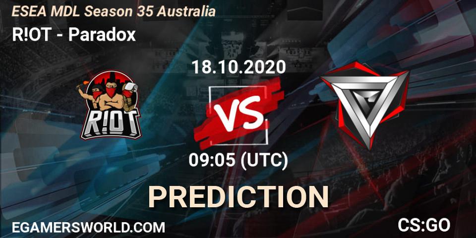 R!OT - Paradox: прогноз. 26.10.2020 at 10:05, Counter-Strike (CS2), ESEA MDL Season 35 Australia