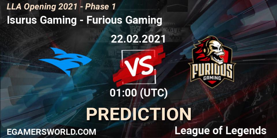 Isurus Gaming - Furious Gaming: прогноз. 22.02.2021 at 01:00, LoL, LLA Opening 2021 - Phase 1