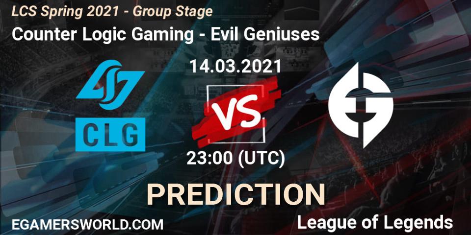Counter Logic Gaming - Evil Geniuses: прогноз. 14.03.2021 at 23:00, LoL, LCS Spring 2021 - Group Stage