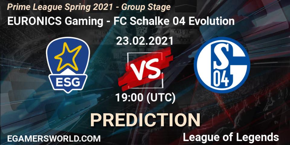 EURONICS Gaming - FC Schalke 04 Evolution: прогноз. 23.02.2021 at 20:00, LoL, Prime League Spring 2021 - Group Stage