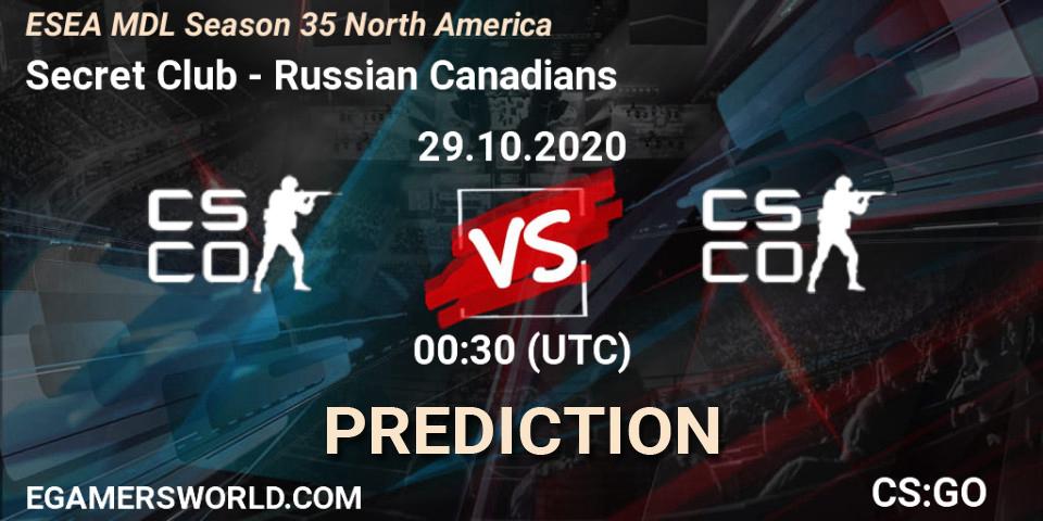 Secret Club - Russian Canadians: прогноз. 29.10.2020 at 00:30, Counter-Strike (CS2), ESEA MDL Season 35 North America