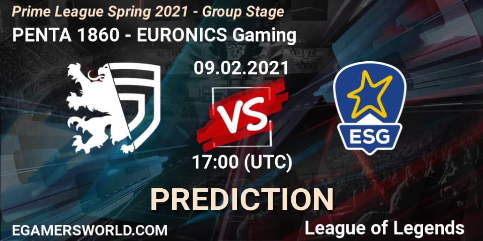 PENTA 1860 - EURONICS Gaming: прогноз. 09.02.2021 at 19:00, LoL, Prime League Spring 2021 - Group Stage
