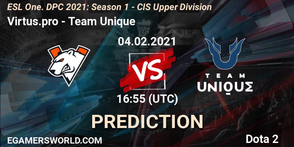 Virtus.pro - Team Unique: прогноз. 04.02.2021 at 17:41, Dota 2, ESL One. DPC 2021: Season 1 - CIS Upper Division