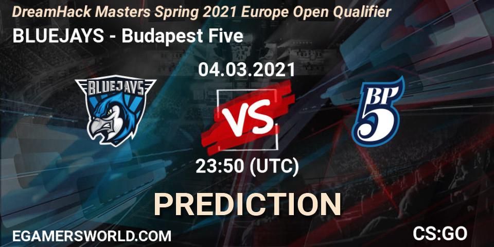 BLUEJAYS - Budapest Five: прогноз. 04.03.2021 at 23:50, Counter-Strike (CS2), DreamHack Masters Spring 2021 Europe Open Qualifier