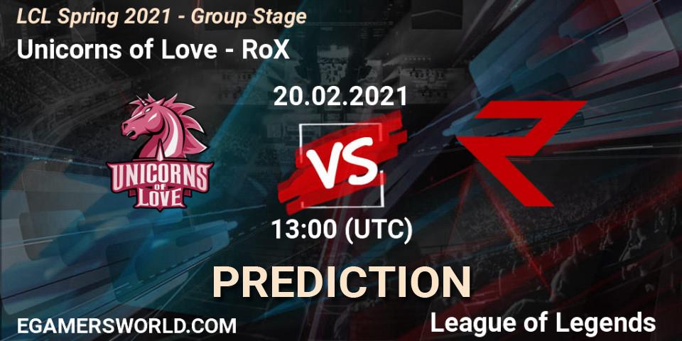 Unicorns of Love - RoX: прогноз. 20.02.2021 at 13:00, LoL, LCL Spring 2021 - Group Stage