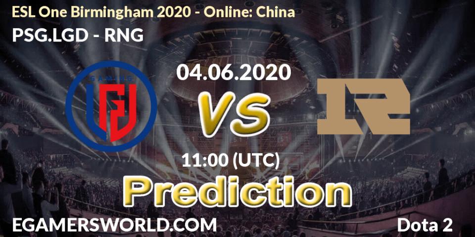 PSG.LGD - RNG: прогноз. 04.06.2020 at 11:00, Dota 2, ESL One Birmingham 2020 - Online: China